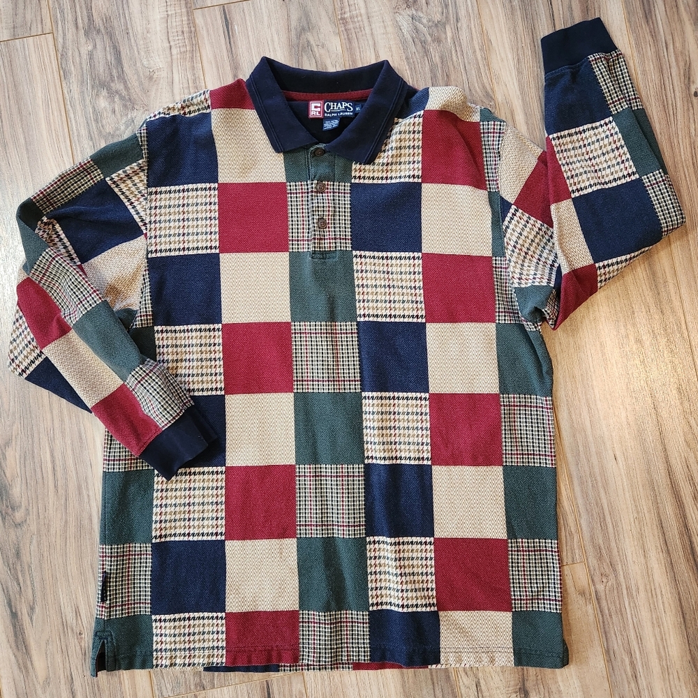 Vintage 90s Chaps XL Ralph Lauren Shirt Preppy Patchwork
